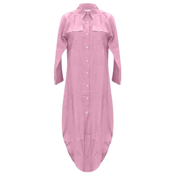 Busydd Womens Summer Button Dresses Flowy Long Sleeve Shirt Dress V Neck Solid Color Maxi Dress Casual Soft Slit Sundress with Pockets Plus Size S-5XL