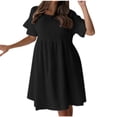 thumbnail image 1 of Busydd Womens Summer Dress Round Neck Short Sleeve Spring Dresses Solid Color Tiered Casual Dress Trendy Pleated Knee Length Sun Dresses, 1 of 8