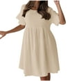 thumbnail image 1 of Busydd Womens Summer Dress Round Neck Short Sleeve Spring Dresses Solid Color Tiered Casual Dress Trendy Pleated Knee Length Sun Dresses, 1 of 8