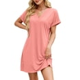 thumbnail image 1 of Busydd Womens Summer Dress V Neck Short Sleeve Spring Dresses Solid Color Comfy Casual Dress Trendy Mini T Shirt Dress Sundresses, 1 of 7