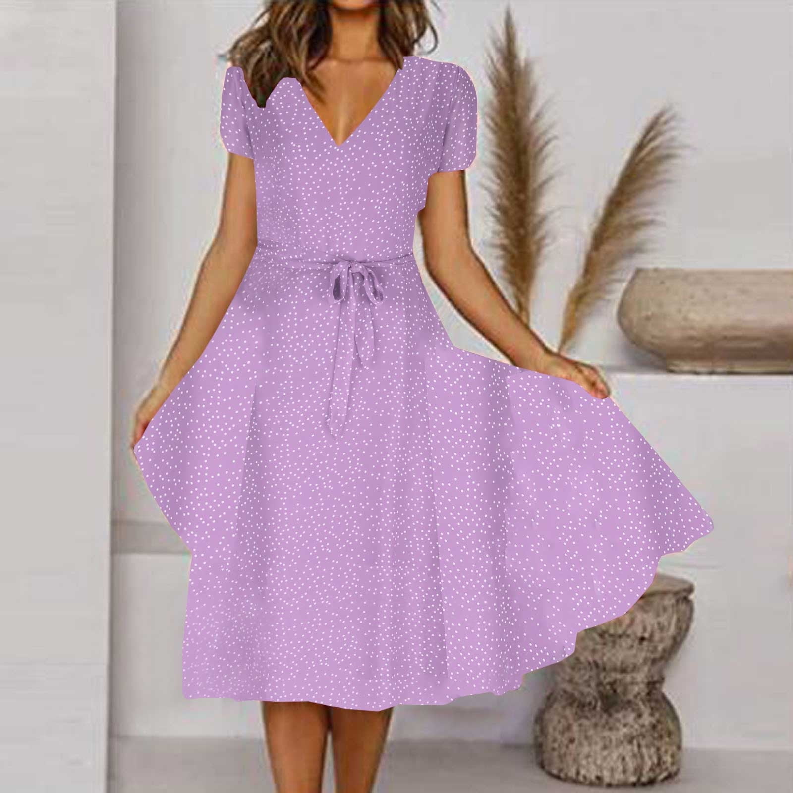 Busydd Womens Summer Dresses 2024 Boho Floral Print Midi Dresses Short