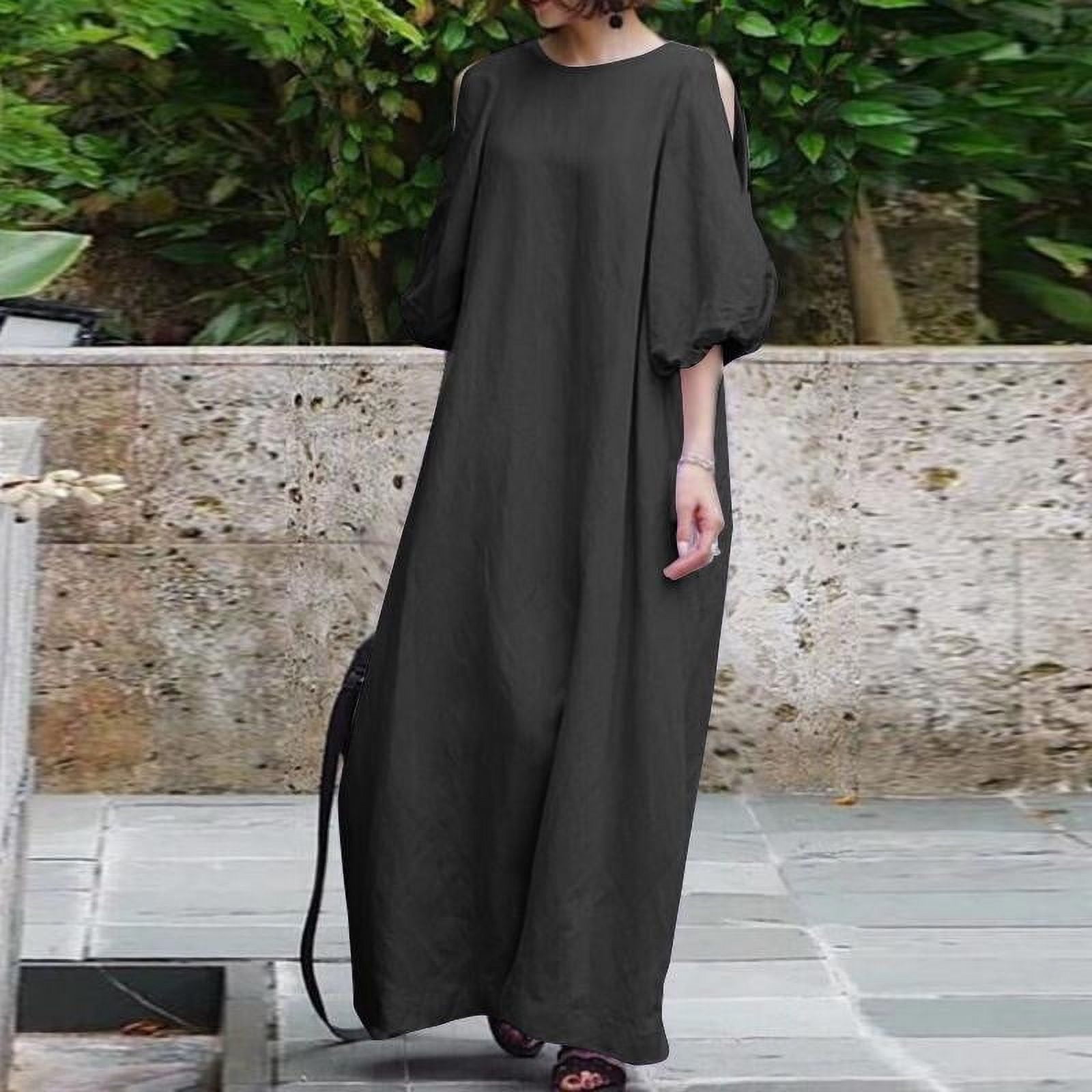 Cotton Maxi Ladies Casual Maxi Dresses Uk Tunic Dress Black