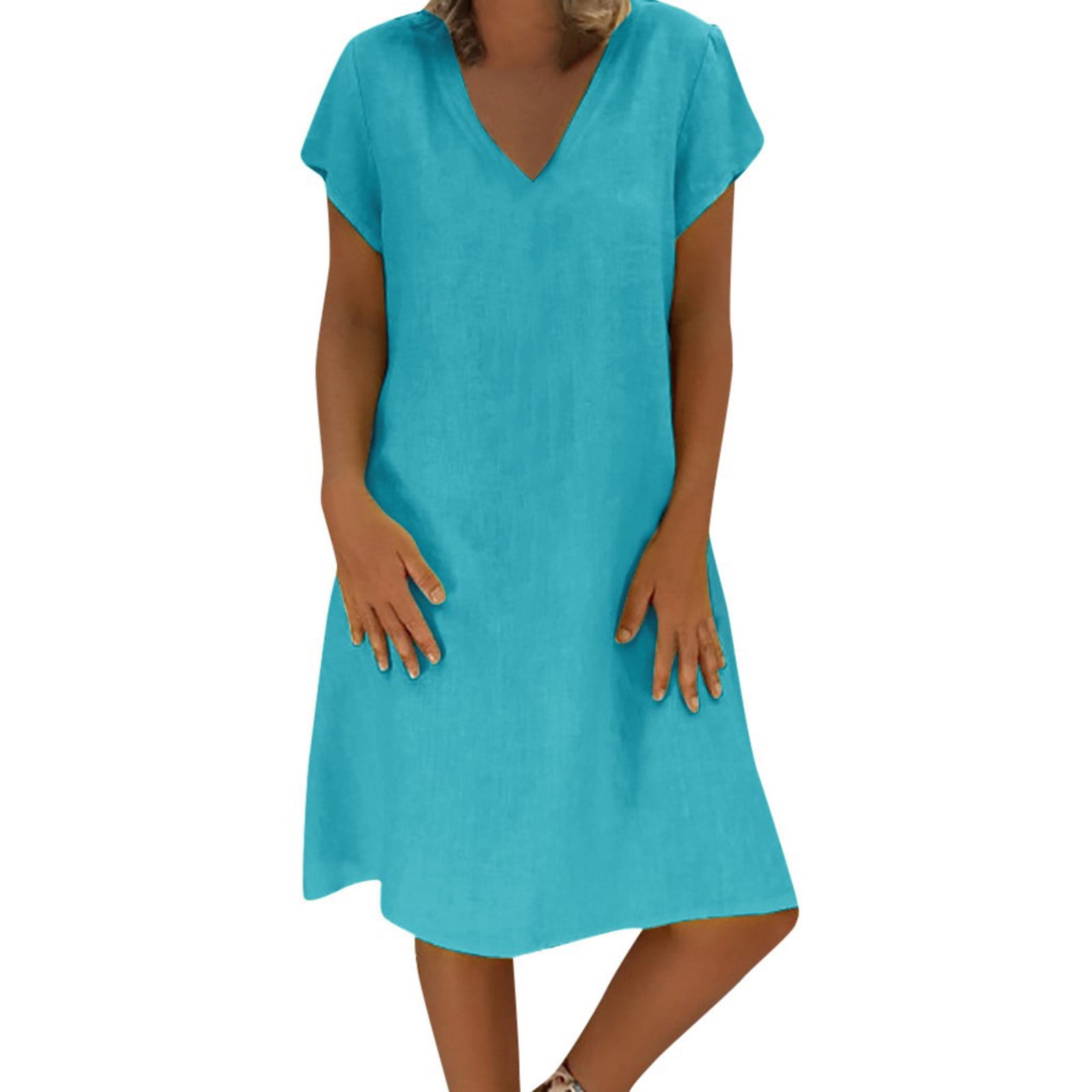 Busydd Womens Summer Dresses 2024 Cotton Linen Midi Dresses Short
