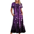 thumbnail image 1 of Busydd Womens Summer Dresses 2024 Flowy Tiered Maxi Dresses Short Sleeve Round Neck Boho Floral Beach Dress Fashion Casual Loose Sundress with Pockets, 1 of 8