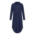 thumbnail image 1 of Busydd Womens Summer Dresses Cotton Linen Button Down Short Sleeve Shirt Dress Drawstring V Neck Solid Color Formal Dress Casual Tummy Control Flowy Sundress Plus Size S-5XL, 1 of 9