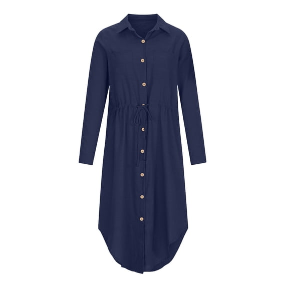 Busydd Womens Summer Dresses Cotton Linen Button Down Short Sleeve Shirt Dress Drawstring V Neck Solid Color Formal Dress Casual Tummy Control Flowy Sundress Plus Size S-5XL