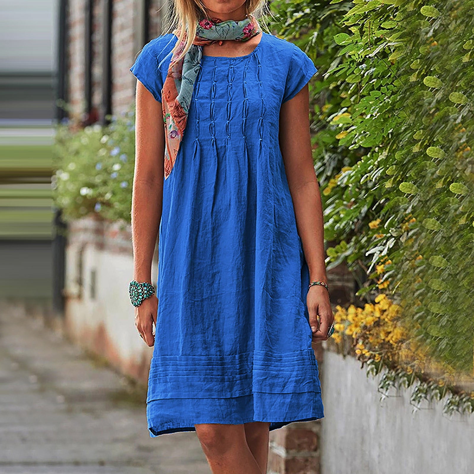 knee length dresses for ladies Round Neck Side Slit Denim Dress – Body By J'ne main image 0