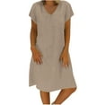 thumbnail image 1 of Busydd Womens Summer Dresses Cotton Linen Midi Dresses Short Sleeve V Neck Beach Dress Fashion Flowy Tummy Control Sundress Loose Casual Dress for Women Plus Size S-5XL, 1 of 5