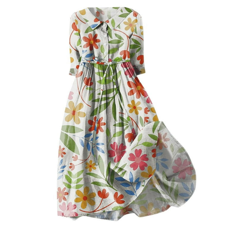 Casual Print Buttons Turndown Collar Long Dresses Casual Print Buttons Turndown Collar Long Dresses