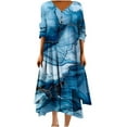 thumbnail image 1 of Busydd Womens Summer Dresses Fashion Floral Print V Neck Maxi Dress Casual 3/4 Lenght Sleeve Sundress Stylish Loose Flowy Irregular Hem Button Beach Dress Plus Size Dress S-5XL, 1 of 5