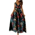 thumbnail image 1 of Busydd Womens Summer Dresses Hawaiian Floral Print Bohemian Dresses Fashion V Neck Sleeveless Halter Sundress Adjustable Waistband Tunic Maxi Dresses for Women Vintage Flowy Casual Beach Dress, 1 of 6