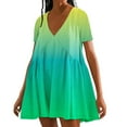 thumbnail image 1 of Busydd Womens Summer Dresses Stylish Colorful Gradient Print Midi Dress Casual Flowy Loose Mini Dress Short Sleeve Deep V Neck Sundress Fashion Beack T-Shirt Dress, 1 of 4