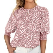 Busydd Womens Summer Tops 2024 Polka Dot 3/4 Sleeve Crewneck Casual T-shirts Soft Comfy Fashion Cute Blouses Loose Fit Basic Tees Dressy Tops for Women