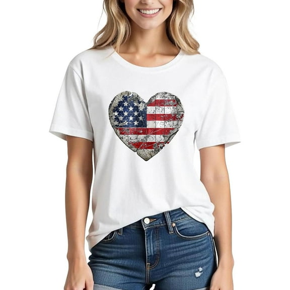 Busydd Womens Summer Tops Casual Comfortable Cotton T Shirts for Women USA Stars and Stripes Print Independence Day Tops 4th of July Round Neck Short Sleeve Patriotic Graphic Tees S