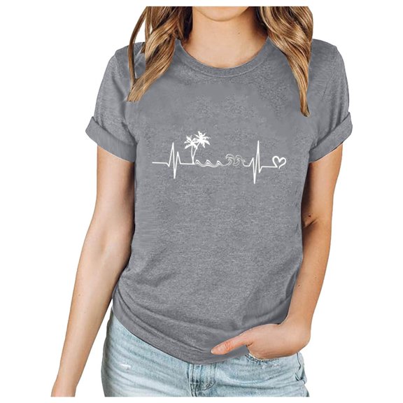 Busydd Womens Summer Tops Casual Round Neck Short Sleeve T-Shirt Tops Fashion Floral Basic Loose Fit Tees