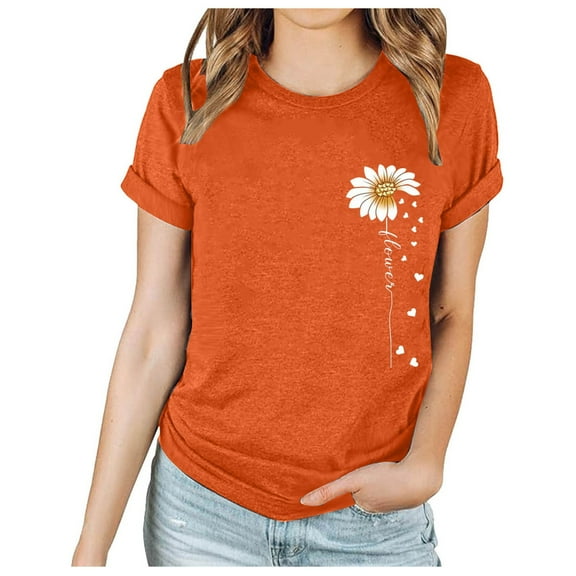 Busydd Womens Summer Tops Casual Round Neck Short Sleeve T-Shirt Tops Fashion Floral Basic Loose Fit Tees