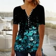 thumbnail image 1 of Busydd Womens Summer Tops Casual V Neck Short Sleeve T-Shirt Tops Fashion Floral Button Basic Tunic Tops Comfy Pleated Loose Blouses, 1 of 4