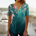 thumbnail image 1 of Busydd Womens Summer Tops Casual V Neck Short Sleeve T-Shirt Tops Fashion Floral Button Basic Tunic Tops Comfy Pleated Loose Blouses, 1 of 4