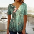 thumbnail image 1 of Busydd Womens Summer Tops Casual V Neck Short Sleeve T-Shirt Tops Fashion Floral Button Basic Tunic Tops Comfy Pleated Loose Blouses, 1 of 4