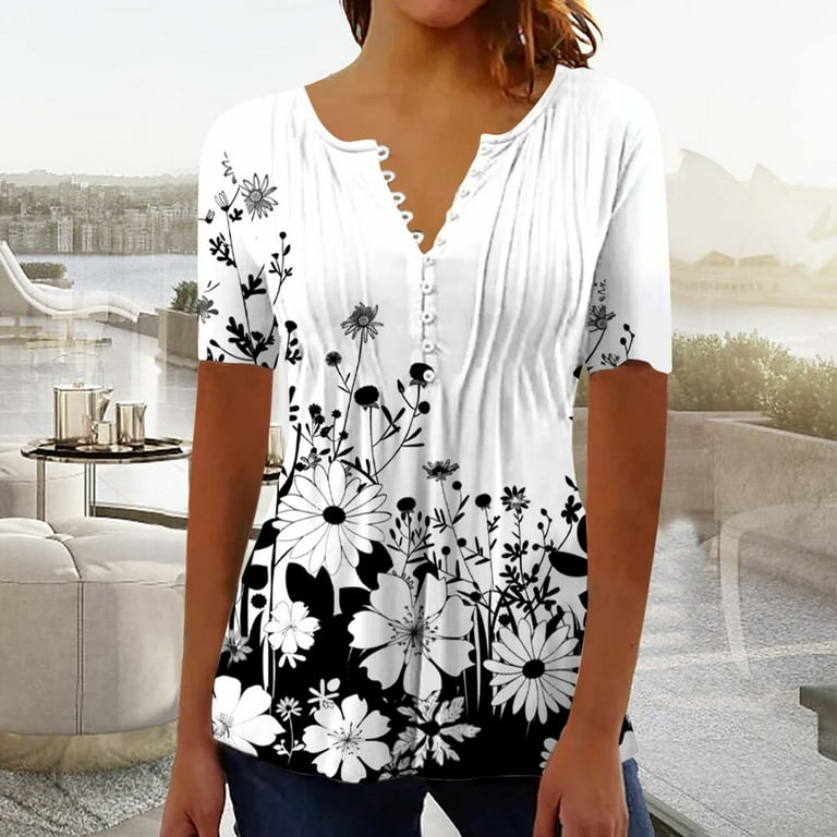 Women's Short Sleeve V-Neck Top - Loose Fit Flowy Tee For Summer, Travel, Casual & Business Casual | Lightweight Breathable Blouse (Green, Size M)