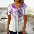 thumbnail image 1 of Busydd Womens Summer Tops Casual V Neck Short Sleeve T-Shirt Tops Fashion Floral Button Basic Tunic Tops Comfy Pleated Loose Blouses, 1 of 4