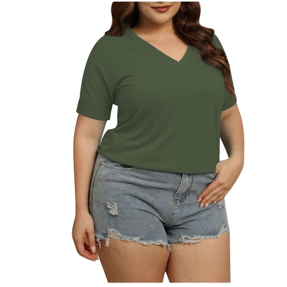 Busydd Womens Summer Tops Casual V-Neck Short Sleeve T-Shirt Tops Fashion Solid Loose Fit Basic Blouse