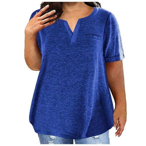Busydd Womens Summer Tops Casual V-Neck Short Sleeve T-Shirt Tops Solid Basic Loose Fit Blouse Tops Plus Size Blouse Tees