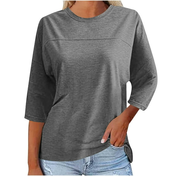 Busydd Womens Summer Tops Classic Solid Color 3/4 Sleeve Blouses Fashion V Neck Tunic T Shirts Tops Casual Versatile Loose Fit Tee Tops Comfy Lightweight Going Out Tops for Women