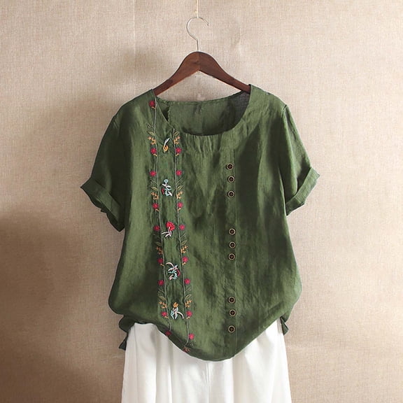 Busydd Womens Summer Tops Casual Round Neck Short Sleeve T-Shirt Tops Plus Size Boho Floral Blouse Tees