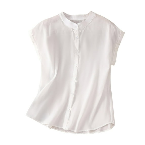 Busydd Womens Summer Tops Embroidered Cotton Linen Dress Shirts Loose Collar Button Down Shirts Casual Stylish Versatile Solid Color Sleeveless Formal Business Blouses Tops for Women Dressy