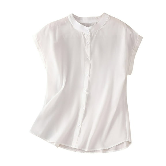 Busydd Womens Summer Tops Embroidered Cotton Linen Dress Shirts Loose Collar Button Down Shirts Casual Stylish Versatile Solid Color Sleeveless Formal Business Blouses Tops for Women Dressy