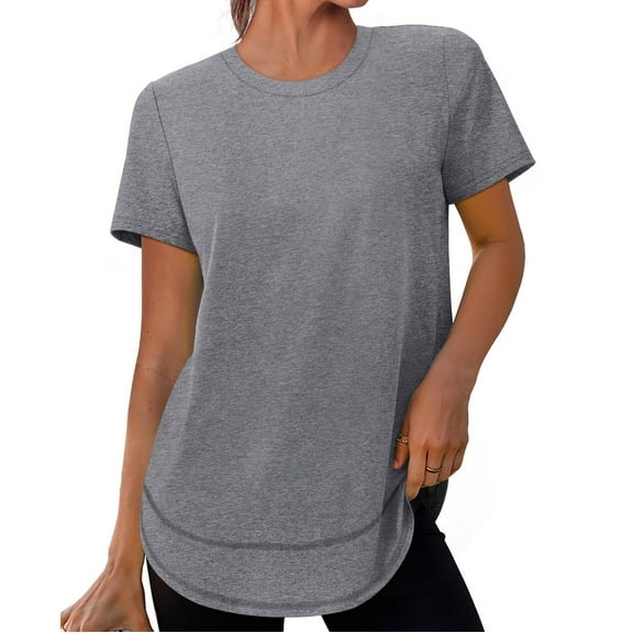 Busydd Womens Summer Tops Fashion Casual Workout Tops Solid Color Short Sleeve Going Out Tops Comfortable Versatile Round Neck T Shirts for Women S