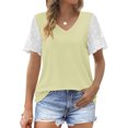 thumbnail image 1 of Busydd Womens Summer Tops Fashion Solid Color Patchwork Lace Blouses Casual Stylish V Neck Short Sleeve T-Shirts Comfy Lightweight Versatile Loose Going Out Tops, 1 of 7