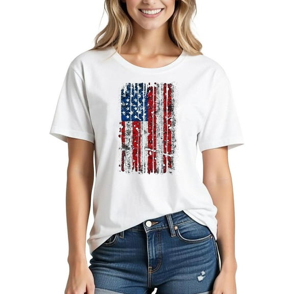 Busydd Womens Summer Tops Independence Day T Shirts for Women Casual Short Sleeve Round Neck Graphic Tees 4th of July USA Patriotic Tops Comfy Cotton Tee Shirts 2XL