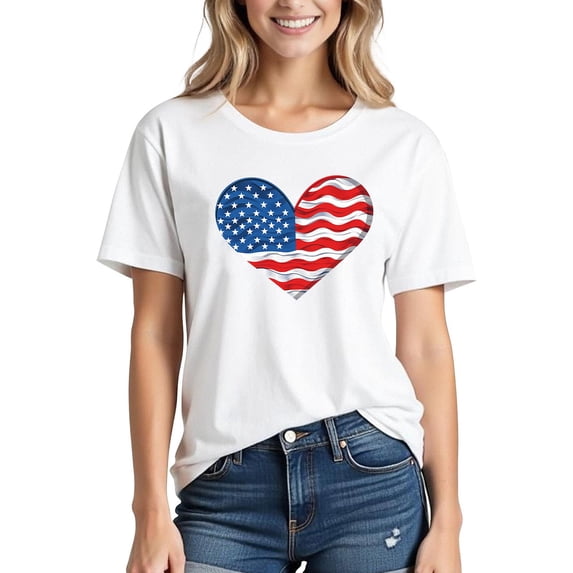 Busydd Womens Summer Tops Independence Day T Shirts for Women Casual Short Sleeve Round Neck Graphic Tees 4th of July USA Patriotic Tops Comfy Cotton Tee Shirts M