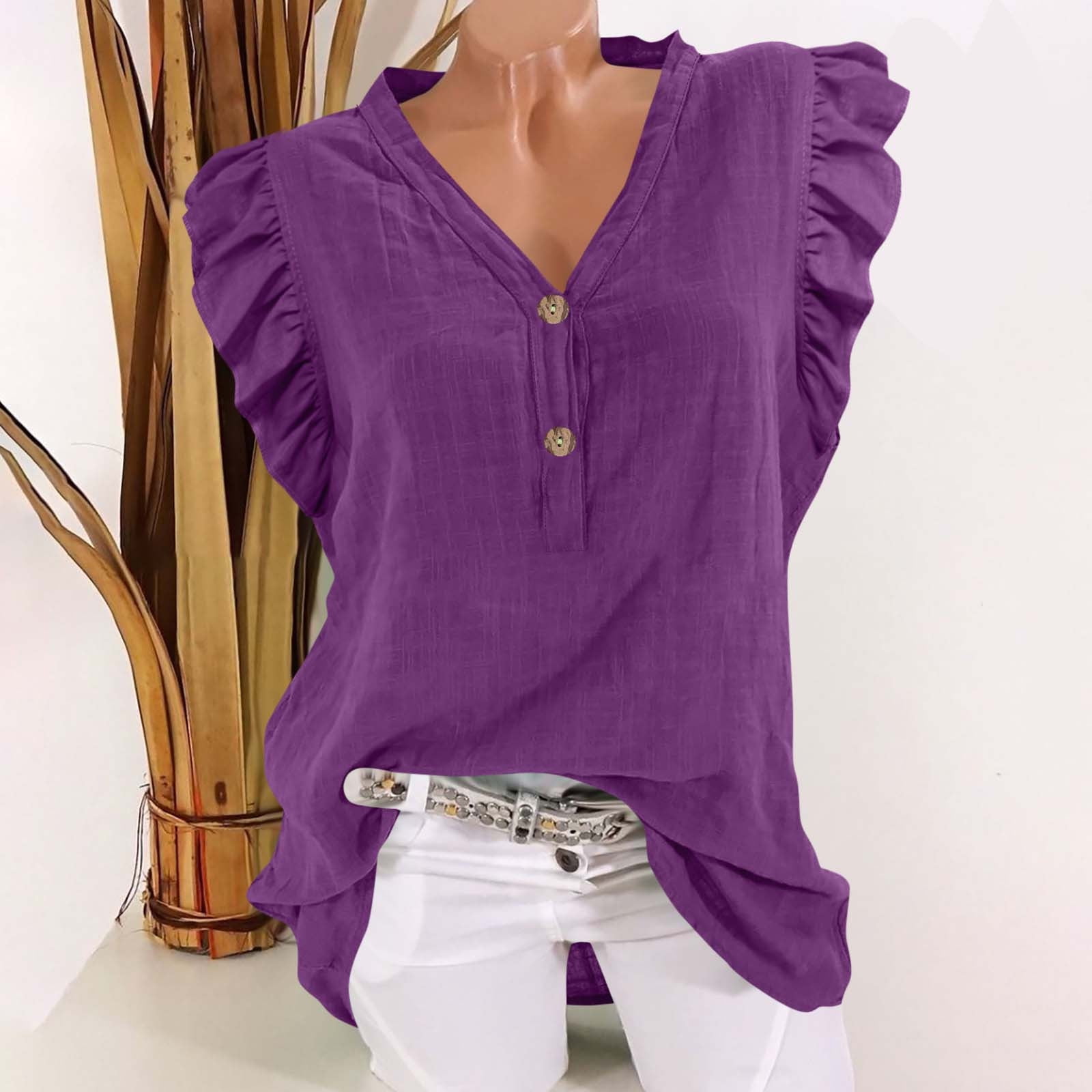 Busydd Womens Summer Tops Solid Color Ruffle Sleeves Going Out Tops Busydd Womens Summer Tops Solid Color Ruffle Sleeves Going Out Tops