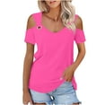 thumbnail image 1 of Busydd Womens Summer Tops V Neck Off the Shoulder T Shirts Short Sleeve Solid Color Cold Shoulder Blouses Fashion Casual Versatile Classic Shirt Tops Slim Flowy Work Office Dressy Tee Tops, 1 of 9