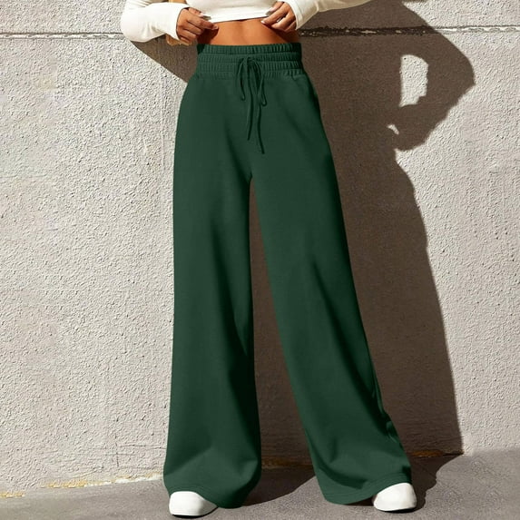 Busydd Womens Sweat Pants Solid Color Straight Leg Pants for Women Casual Baggy Fleece Womens Pants Elastic Waist Drawstring Ladies Sweatpants S