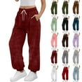thumbnail image 1 of Busydd Womens Sweat Pants Warm Comfy Fuzzy Fleece Pants for Women Stretchy Drawstring Solid Color Elastic Bottom Women's Sweatpants with Pockets S, 1 of 6
