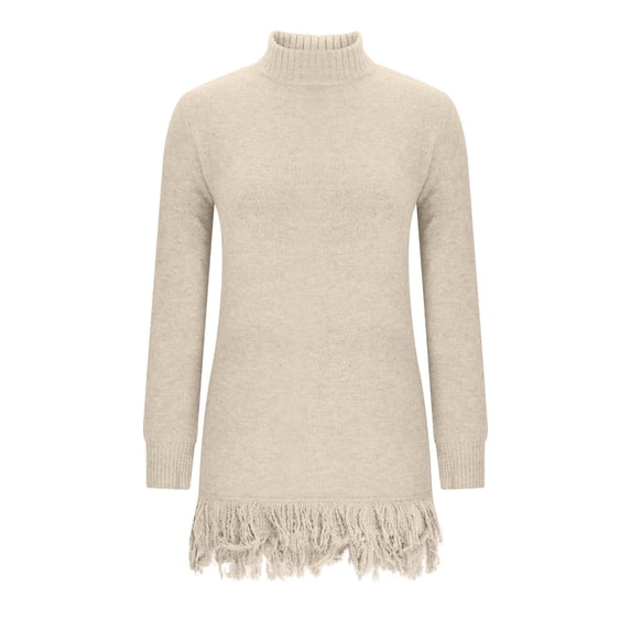 Busydd Womens Sweater Trendy Fringe Solid Color Turtleneck Pullover Sweaters for Women Casual Long Sleeve Ladies Sweaters M