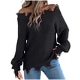 thumbnail image 1 of Busydd Womens Sweater Trendy Long Sleeve Off The Shoulder Sweater for Women Casual Loose Solid Color Pullover Sweaters for Women S, 1 of 9