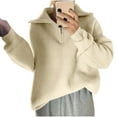 thumbnail image 1 of Busydd Womens Sweaters Casual Loose Lapel Zip Pullover Sweaters for Women Solid Color Long Sleeve Ribbed Women Sweaters Free Size, 1 of 3