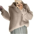 thumbnail image 1 of Busydd Womens Sweaters Casual Loose Lapel Zip Pullover Sweaters for Women Solid Color Long Sleeve Ribbed Women Sweaters Free Size, 1 of 3