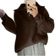 thumbnail image 1 of Busydd Womens Sweaters Casual Loose Lapel Zip Pullover Sweaters for Women Solid Color Long Sleeve Ribbed Women Sweaters Free Size, 1 of 3