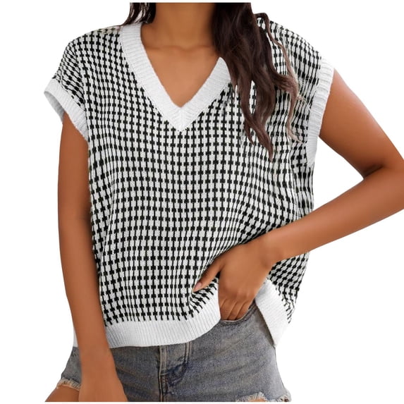Busydd Womens Sweaters Trendy Striped Sleeveless Sweater Vest for Women Casual Comfy V Neck Knit Pullover Womens Sweater 3XL