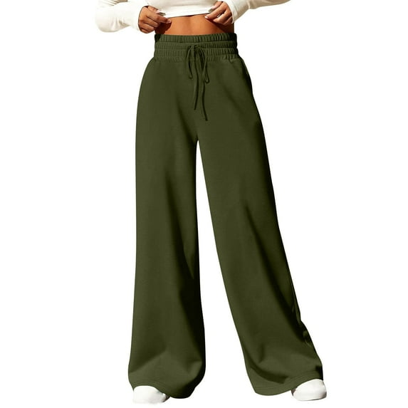 Busydd Womens Sweatpants Drawstring Straight Leg Sweatpants Solid Color Elastic Waist Workout Jogging Pants Casual Baggy Wide Leg Pants for Women