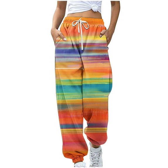Busydd Womens Sweatpants Elastic Waist and Bottom Wide Leg Sweatpants Fashion Tie Dye Multicolor Gym Sports Hiking Pants Casual Baggy Orange Straight Leg Sweatpants Trousers
