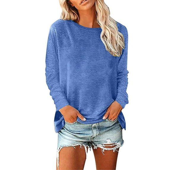 Busydd Womens Sweatshirt 2024 Fashion Solid Color Hoodies Casual Loose Crewneck Sweatshirts Long Sleeve Shirts for Women Trendy Basic Oversized Pullover Tops