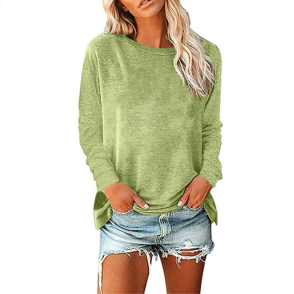 Busydd Womens Sweatshirt 2024 Fashion Solid Color Hoodies Casual Loose Crewneck Sweatshirts Long Sleeve Shirts for Women Trendy Basic Oversized Pullover Tops