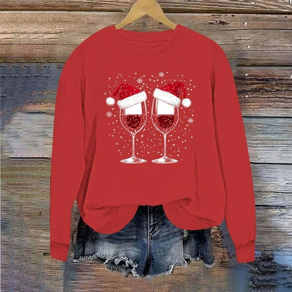 Busydd Womens Sweatshirt Fashion Graphic Print Christmas Sweatshirts for Women Comfy Cotton Fall Long Sleeve Crewneck Sweatshirt M